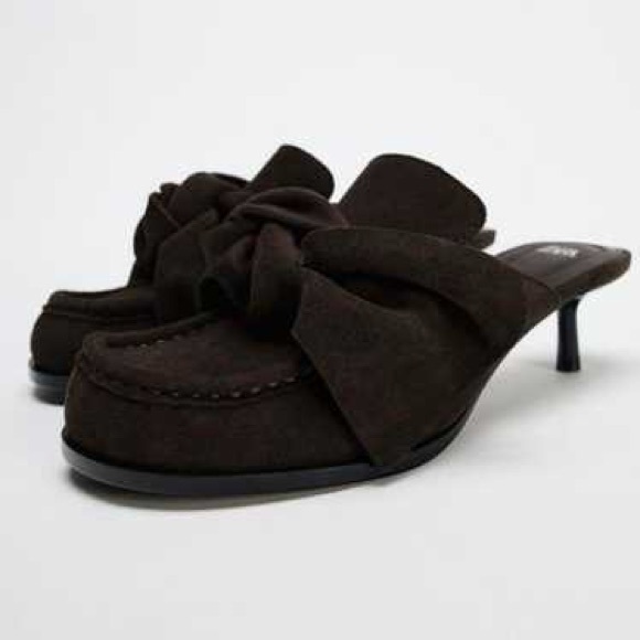 Zara Shoes - Zara Women's Dark Brown Suede Mules with Bow